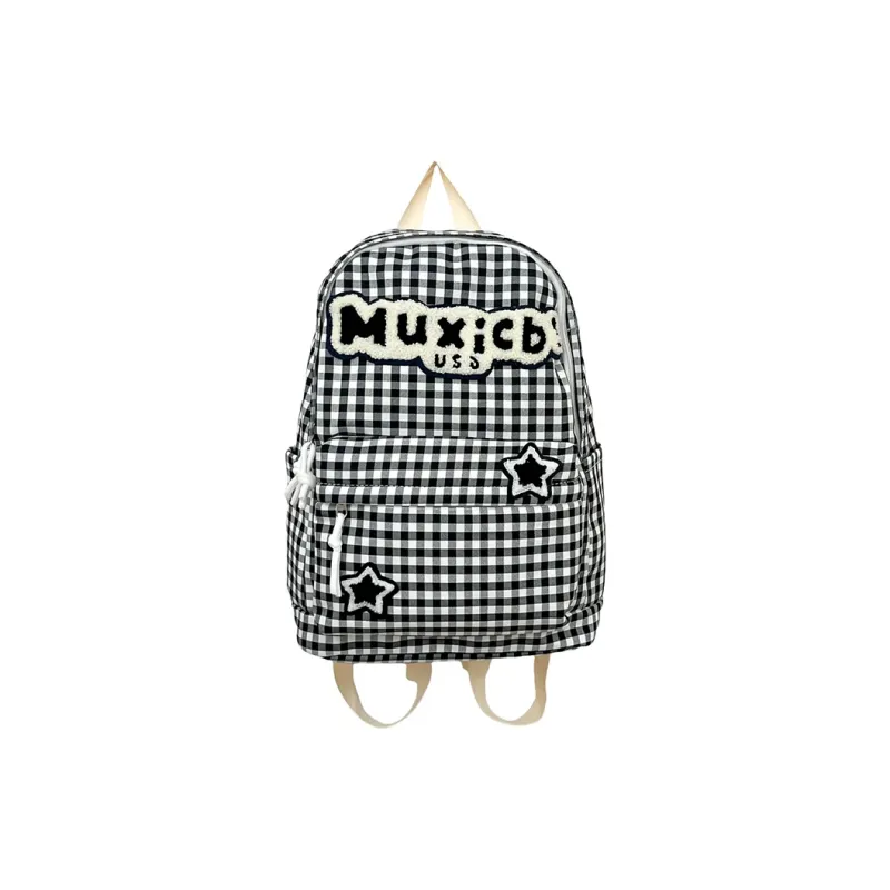 WICKBUEN Nylon Backpack Regular Unisex Red White Plaid/Black White Plaid-6