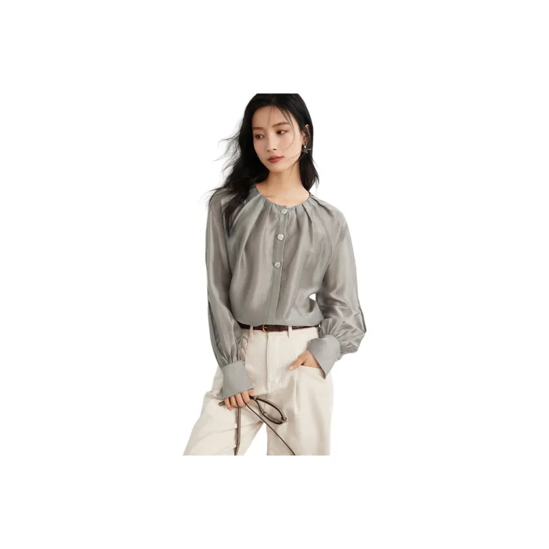 Mo Han Yi Mei Shirt Women's Linen Gray-0