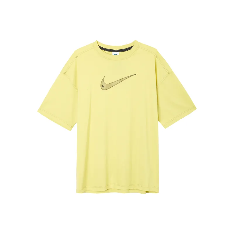 Nike SS22 Sportswear Swoosh Logo Print Retro Crewneck T-Shirt 'Light Yellow'-0
