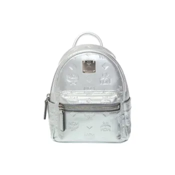 MCM Stark Visetos Leather Backpack Small Size Women's Silver