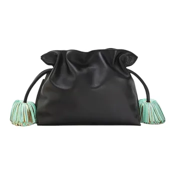 LOEWE Flamenco Calfskin Shoulder Bag, Crossbody Bag Women's Black/Aqua Green