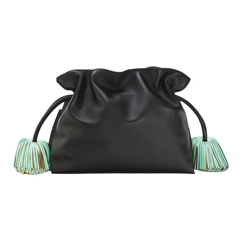 LOEWE Flamenco Calfskin Shoulder Bag, Crossbody Bag Women's Black/Aqua Green-0
