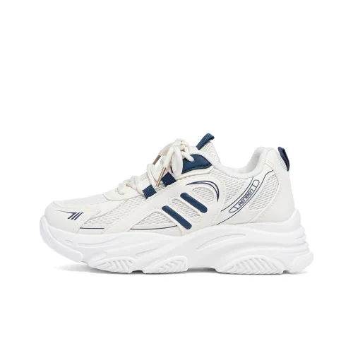 RENBEN Abrasion Resistant Breathable Height Increasing Low Top Chunky Sneakers Women's White Blue