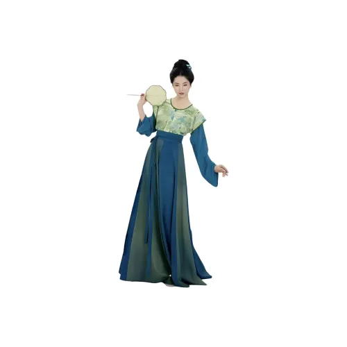Weaving Division Hanfu Women's Three Piece Set Tang Beshi+Round Neck Top+Eight Slit Skirt