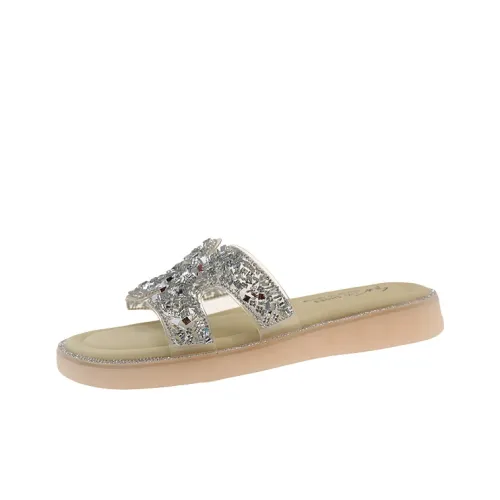 AJPAP Rubber Sole Rhinestone Slide Slippers Women's