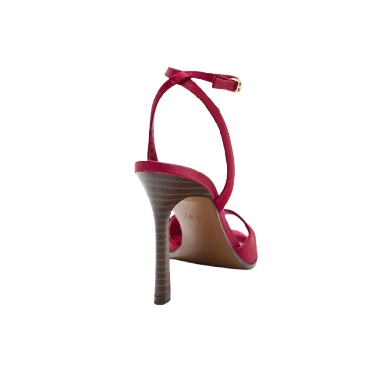 ZARA One Strap Sandals 10cm Women's Berry Red-4
