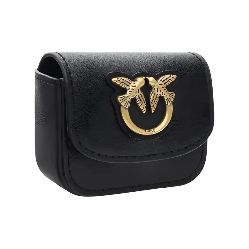 PINKO Cow Leather Earphone Case Mini Unisex Black-1