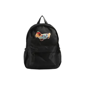 Meow In The Grass Nylon Fabric Backpack Regular Unisex Black/Ecru/Red