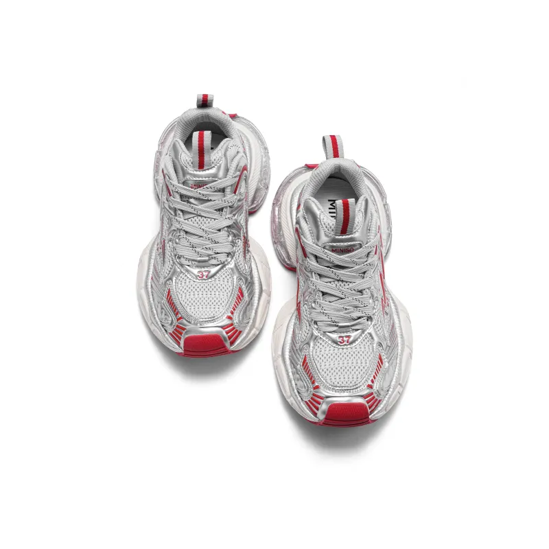 MINISO Chunky Sneakers Unisex Low Top Silver Red-3