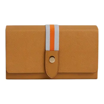 HERMES Calfskin With Crocodile Leather Clutch Women's Light Brown