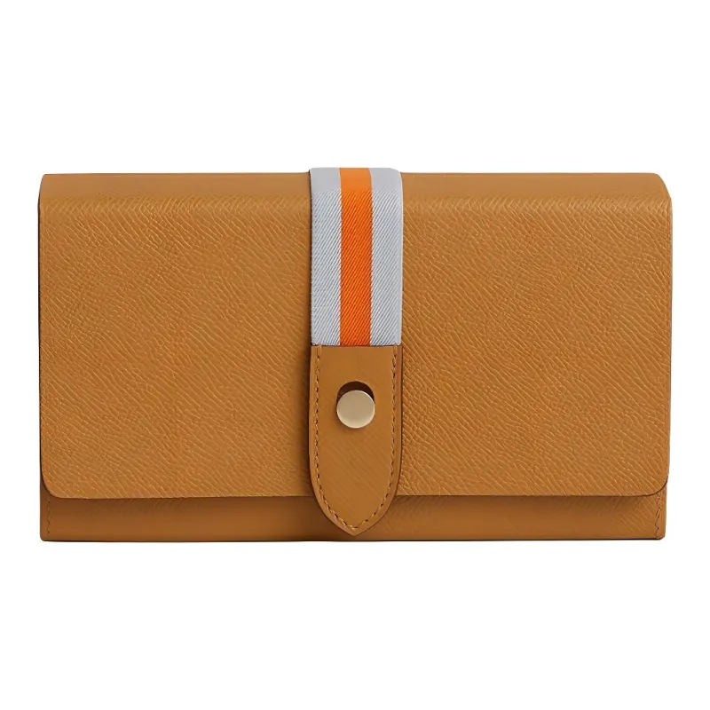 HERMES Calfskin With Crocodile Leather Clutch Women's Light Brown-0