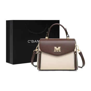 C°BANNER Cow Split Leather Handbag Regular Women's Ecru Coffee