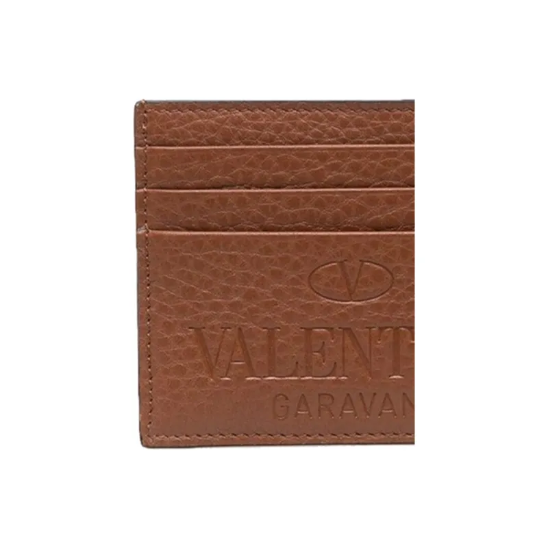 Valentino Calfskin Card Holder Men's Brown-3