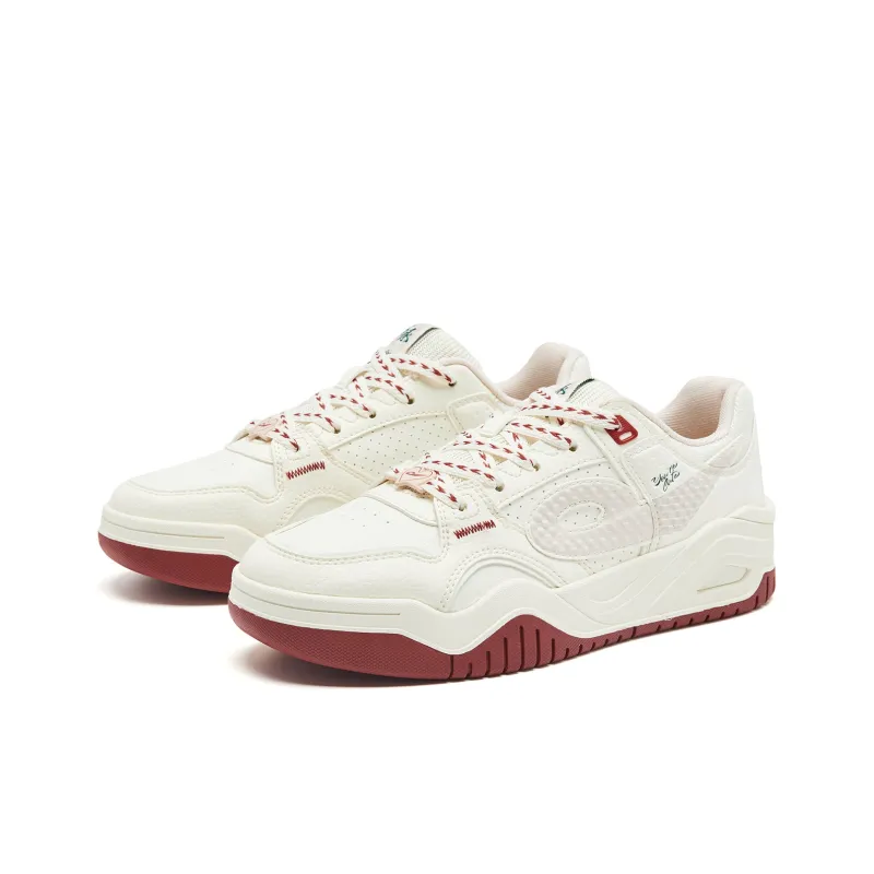 QIAODAN Anti Slip Wear Resistant Low Top Skateboard Shoes Men's Ivory White Iron Red-2