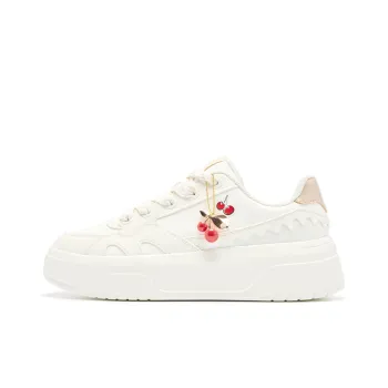 QIAODAN Abrasion Resistant Lightweight Slip Resistant Low Top Skateboard Shoes Women's Ivory Birch Wood