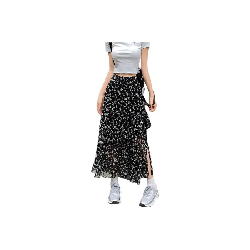 Flowers In Water Casual Long Skirt Women's-0