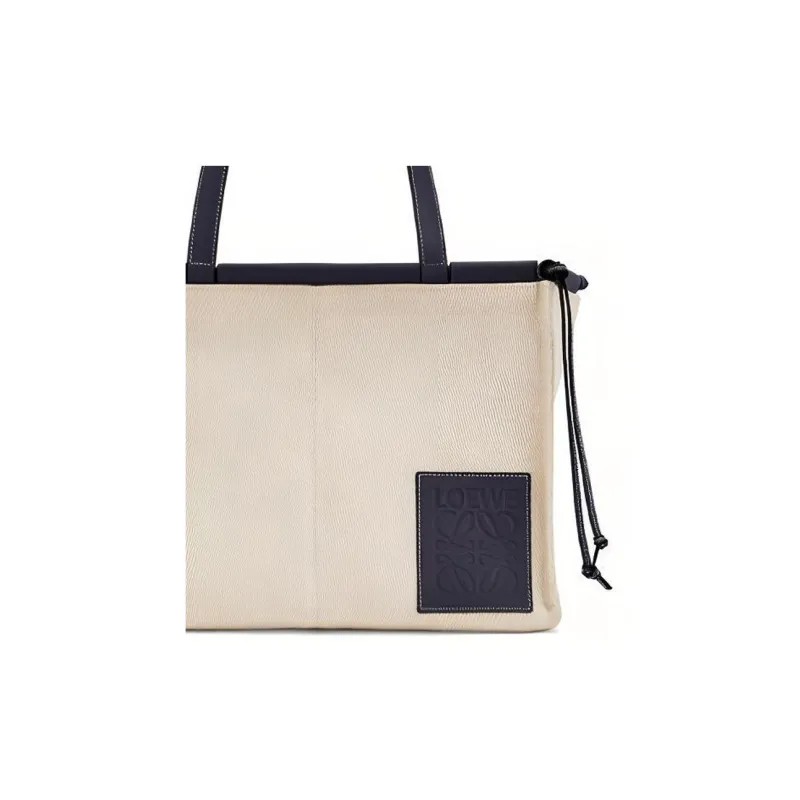 LOEWE Cushion Tote Soft Grained Calfskin Tote Bag Shopping Bag Shoulder Bag Handbag Women's Light Oatmeal Black-3