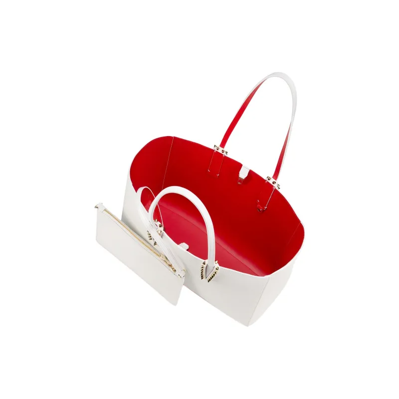 CL LUBOTING Calfskin Tote Bag, Shopping Bag, Shoulder Bag Trumpets Women's White & Red-3