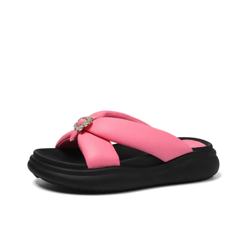 GOLDLION Cut Out Rhinestone Slide Slippers Women's-6