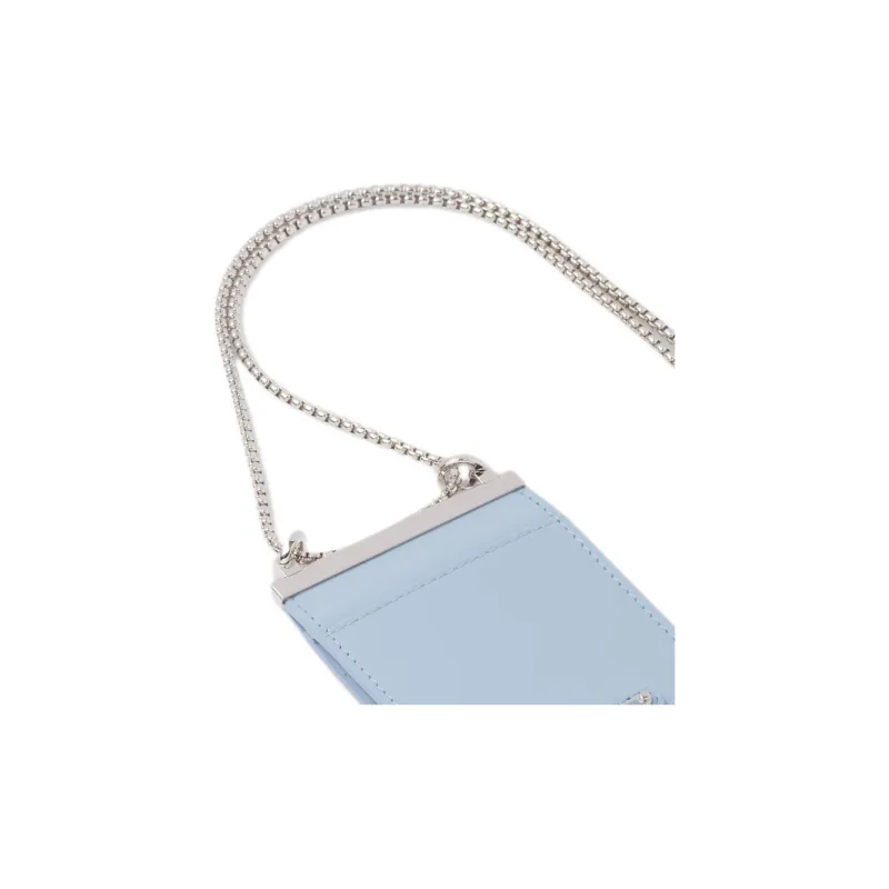 PRADA Brushed Leather Card Holder Women's Light Blue-3
