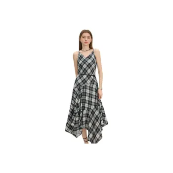 FANSILANEN Slip Dresses Women's Black Beige Plaid
