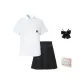 [Mist River 43cm]Plaid Skirt+Bow Tie+Short-Sleeved Sakura Time Medium White Shirt