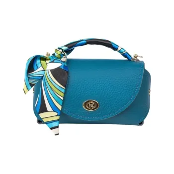 THCN Genuine Leather Pebble Texture Leather Handbag Medium Size Women's Blue