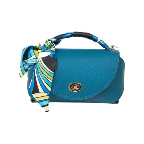 THCN Genuine Leather Pebble Texture Leather Handbag Medium Size Women's Blue