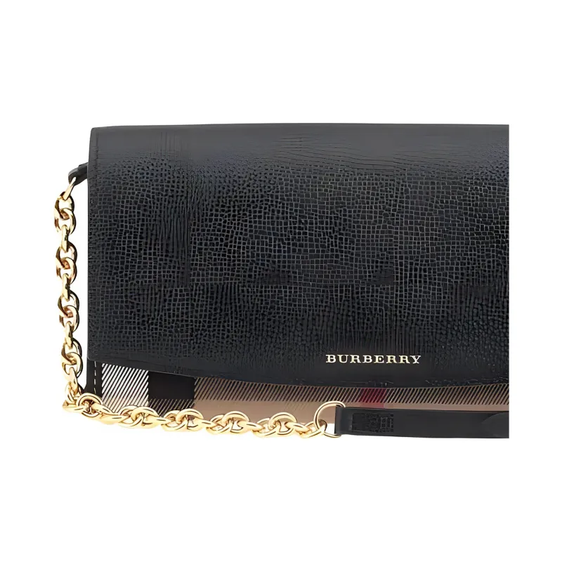 Burberry Leather Wallet Women's Black & Beige-4
