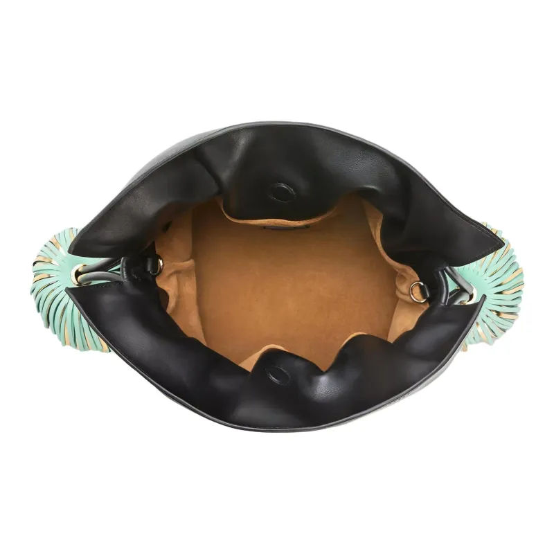 LOEWE Flamenco Calfskin Shoulder Bag, Crossbody Bag Women's Black/Aqua Green-3