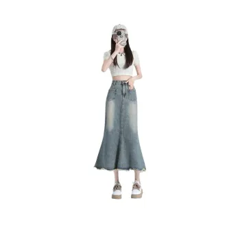 MPOX Denim Long Skirts Women's Light Blue