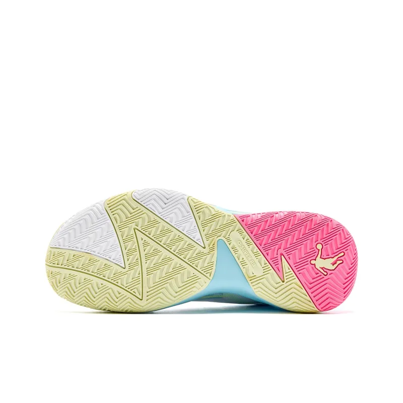 QIAODAN Broken Shadow 5 Cushioning, Wear Resistant Low Top Basketball Shoes Men's Waterdrop Blue Aurora Pink-4