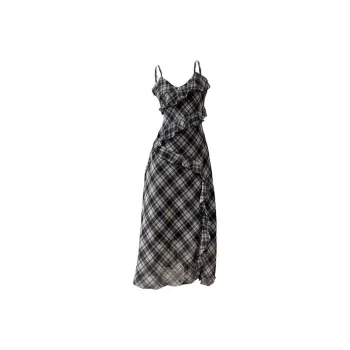 PAZZO Slip Dresses Women's Navy Blue Plaid