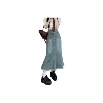 BENGEN Denim Long Skirts Women's Blue