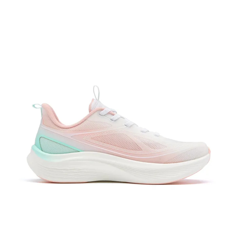 QIAODAN Cushioning, Slip Resistant, And Abrasion Resistant Low Top Casual Running Shoes Women's White Enamel Pink-1