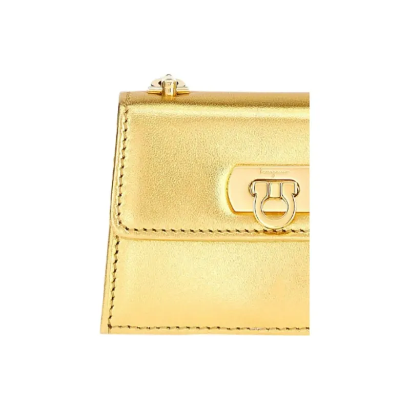 FERRAGAMO Leather Shoulder Bag Mini Women's Gold-4