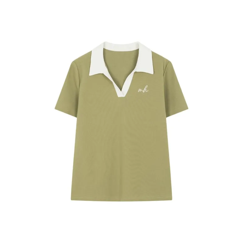 Mo Han Yi Mei T Shirt Women's Green & Beige White-0