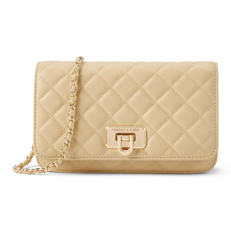 CHARLES&KEITH PU Small Square Bag Shoulder Bag Regular Women's Black/Beige/Cream Milk White/Pink-8