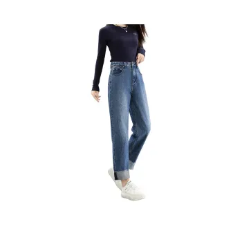 FAWENXIANGZI Jeans Women's Dark Blue