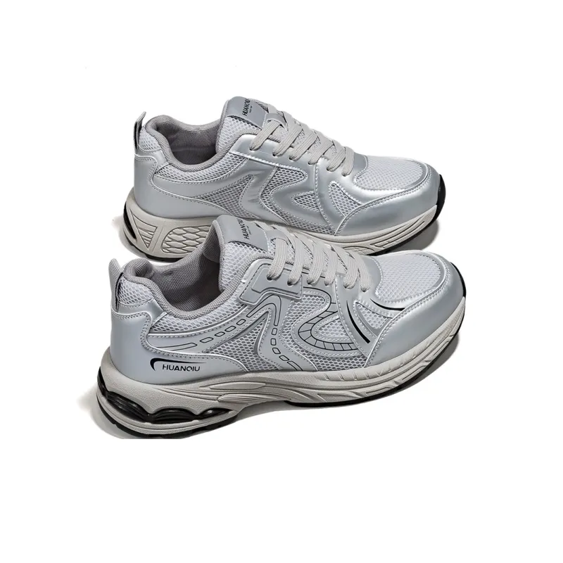 HUANQIU Slip Resistant, Balance, Lightweight Low Top Casual Shoes Men's Silver-3