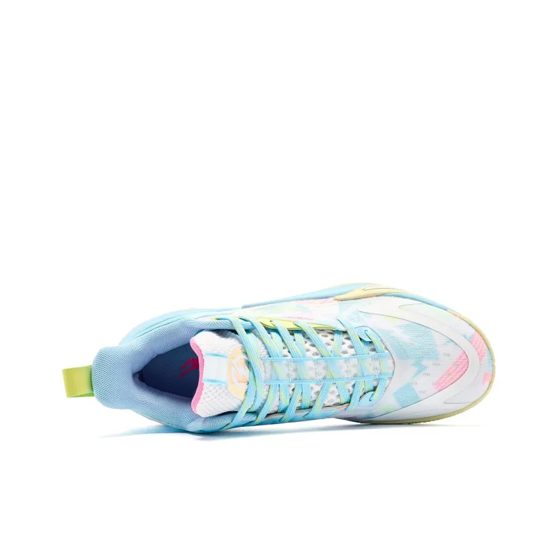 QIAODAN Broken Shadow 5 Cushioning, Wear Resistant Low Top Basketball Shoes Men's Waterdrop Blue Aurora Pink-3