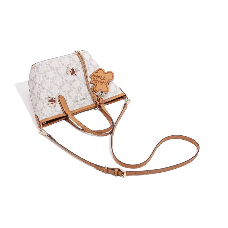NOISY TEDDY PVC Basket Bag Tote Shoulder Bag Handbag Women's Beige/Brown-3