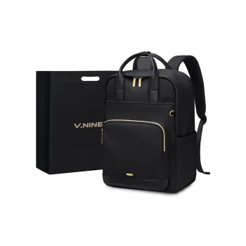 V.NINE Fabric Backpack Laptop Bag Backpack Large Size Unisex Apricot/Black