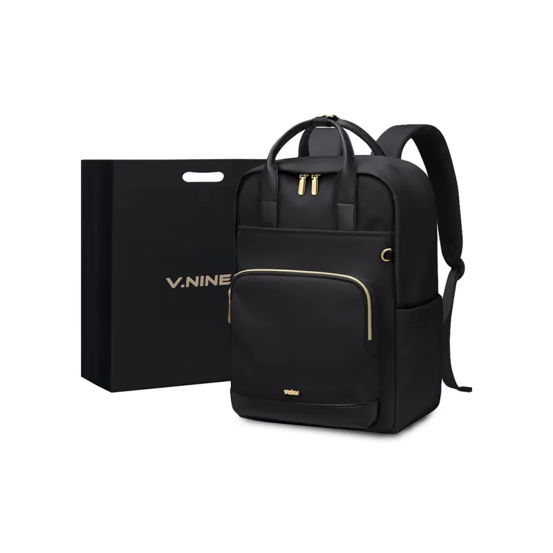 V.NINE Fabric Backpack Laptop Bag Backpack Large Size Unisex Apricot/Black-8