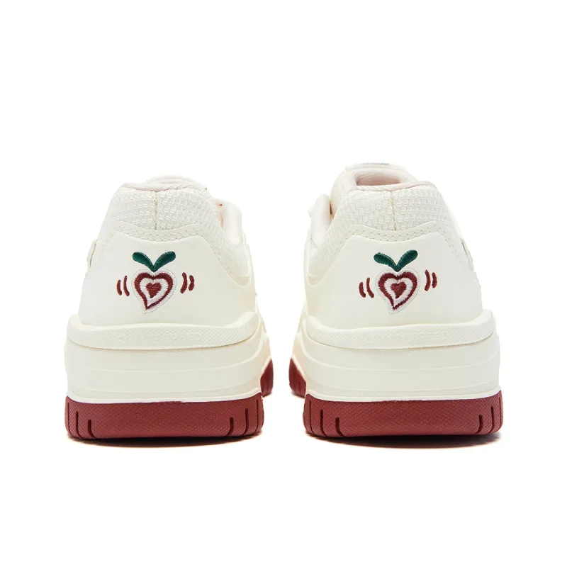 QIAODAN Anti Slip Wear Resistant Low Top Skateboard Shoes Men's Ivory White Iron Red-5