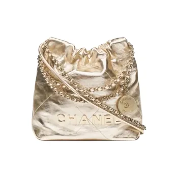 CHANEL 22Bag Cow Leather Shoulder Bag Mini Women's Champagne Gold