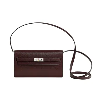 HERMES Kelly To Go Chamkila Goat Skin Wallet Women's 0G Rouge Sellier Saddle Red