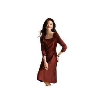 Mo Han Yi Mei Long Sleeved Dresses Women's Brick Red