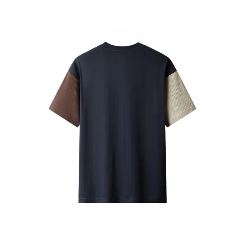 Spanu T Shirts Men Navy Blue & Apricot & Brown-1