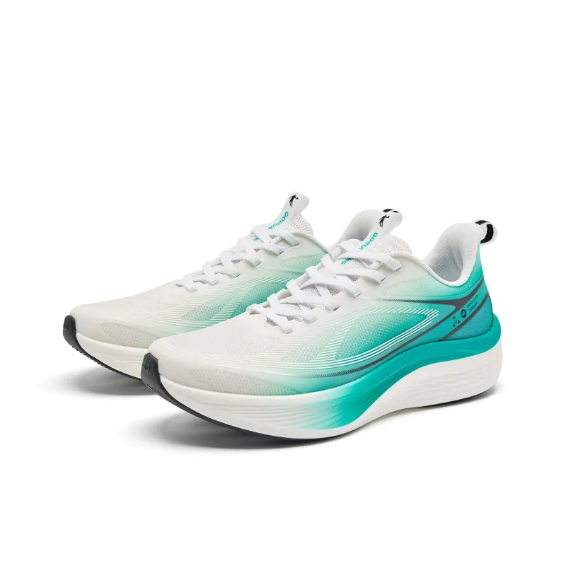 QIAODAN Cushioning, Slip Resistant, And Abrasion Resistant Low Top Long Distance Running Shoes Men's White Green-2